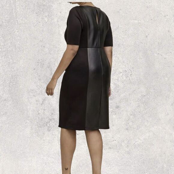 Torrid Black Coated Scuba Dress 0X Large 12 NWT Slimming Stretch Pockets At Knee - Picture 2 of 12